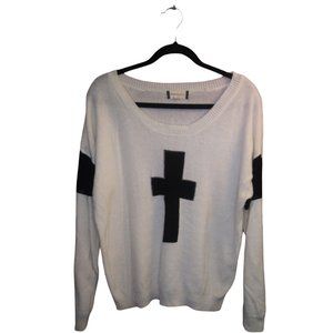 Fifty Street Cream Black Block Cross Acrylic Nylon Blend Sweater Shirt - Large